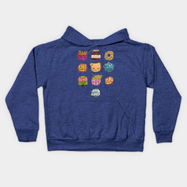 Cute Pack of Snacks Kids Hoodie by Mila-Ola_Art